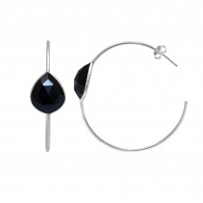 Black Onyx 12x10mm Pear Hoop gemstone earring 5.88 gms